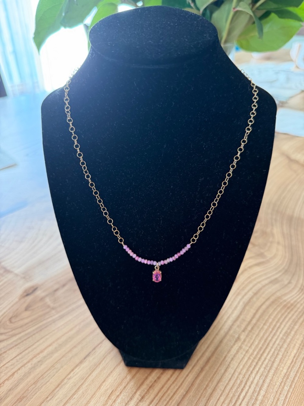 Amelia Rose Gold Chain Necklace with Pink Beads and Pink Pendant